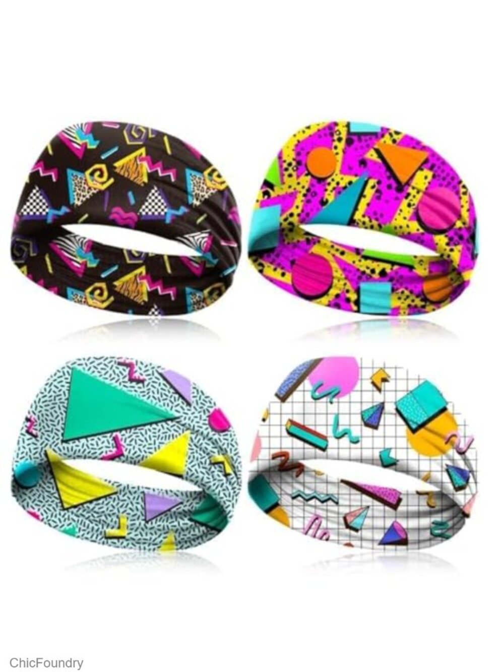 Retro 80s 90s Neon Headbands 4 Pack Polyester Athletic Sweatbands for Men Women